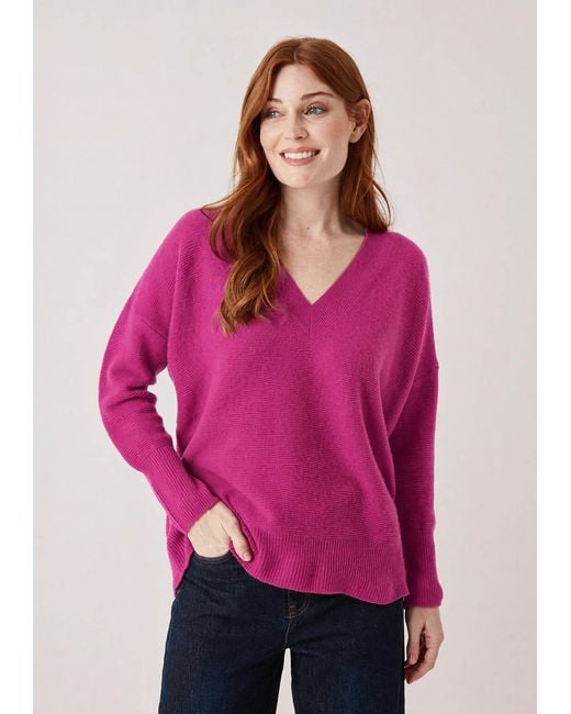 Loop Cashmere Pink Relaxed Lofty V Neck Sweater
