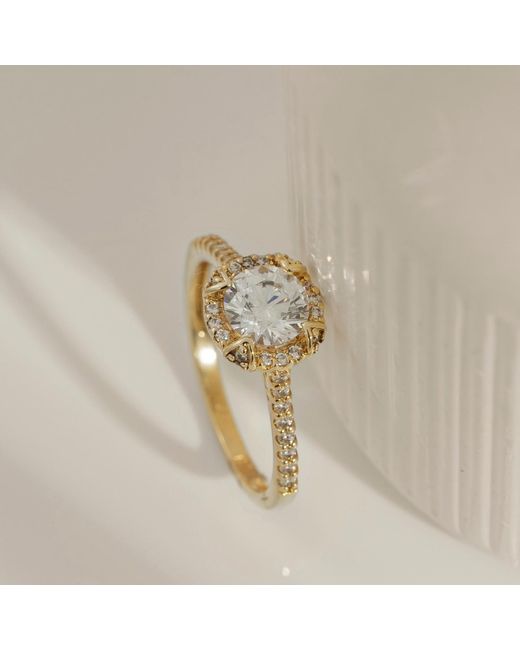 Diamonbliss Metallic Plated Round Cut Halo Ring With Swarovski, One And Half Carats