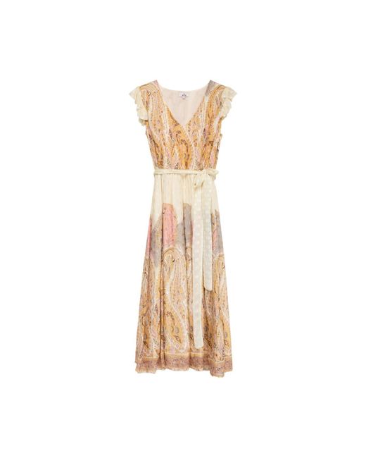 Niza Metallic Flowy Midi Dress With Front Embroidery