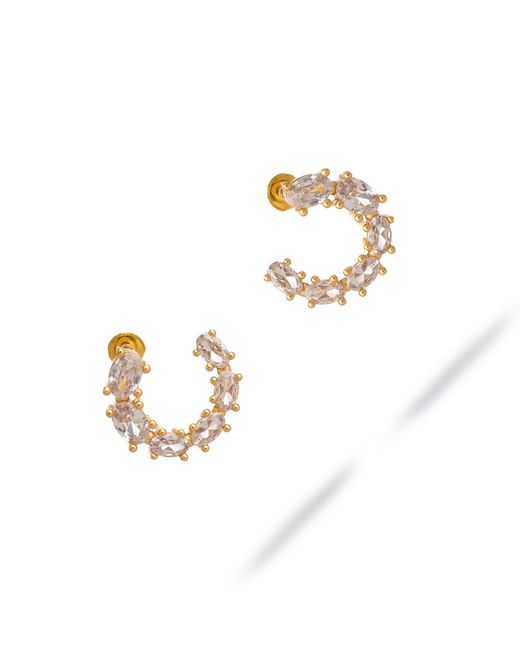 Ebru Jewelry Metallic Crystal Radiance Stud Hoop Earrings