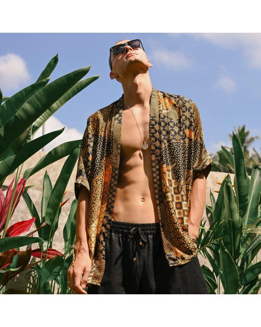 ORIGIN OF HEARTS Multicolor Neutrals Aumi & Satin Kimono Shirt for men