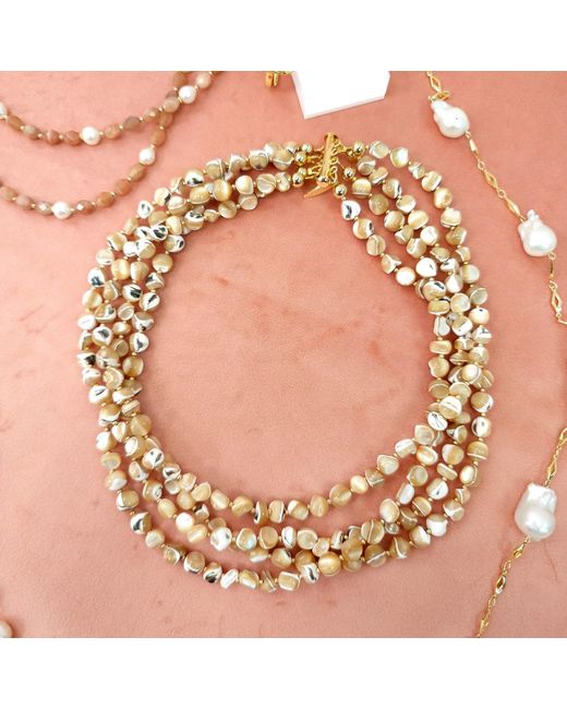 Farra Metallic Neutrals Color Multi Layers Shell Necklace