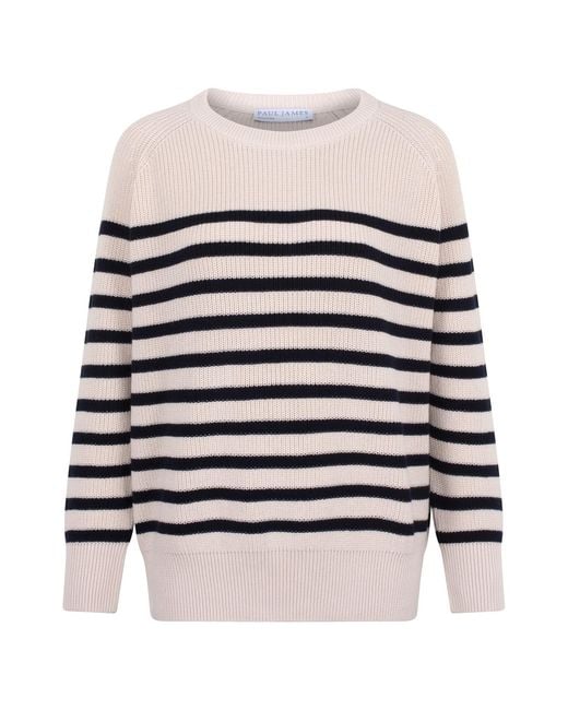 Paul James Knitwear White Neutrals Cotton Ribbed Breton Tiana Jumper