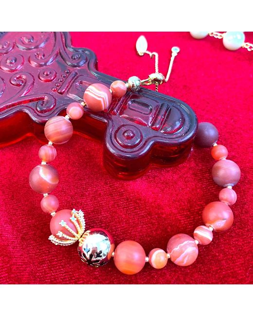 Farra Red Christmas Style Matte Agate Adjustable Bracelet