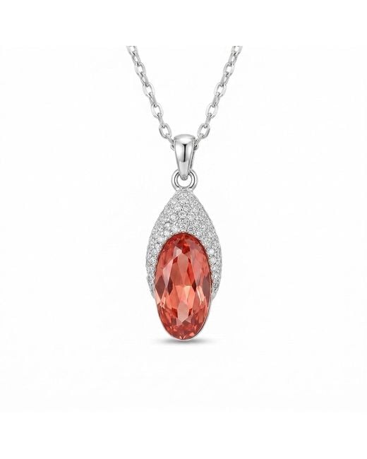 Modenaire Red Oval Crystal Pendant Necklace