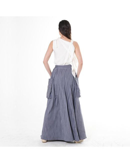 Metamorph Blue Maxi Striped Denim Skirt