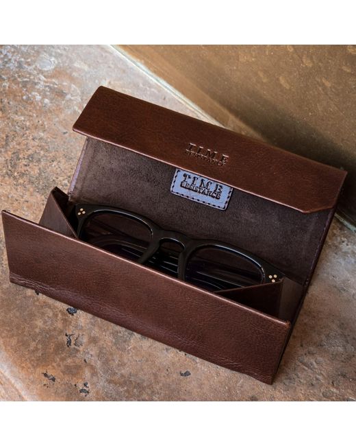 Time Resistance Brown Foldable Leather Glasses Case for men