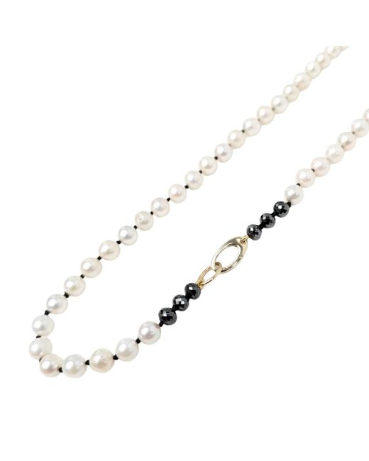 Rahul's Jewels Metallic 18 Cultured Pearl Necklace -14 Karat With Genuine Diamond