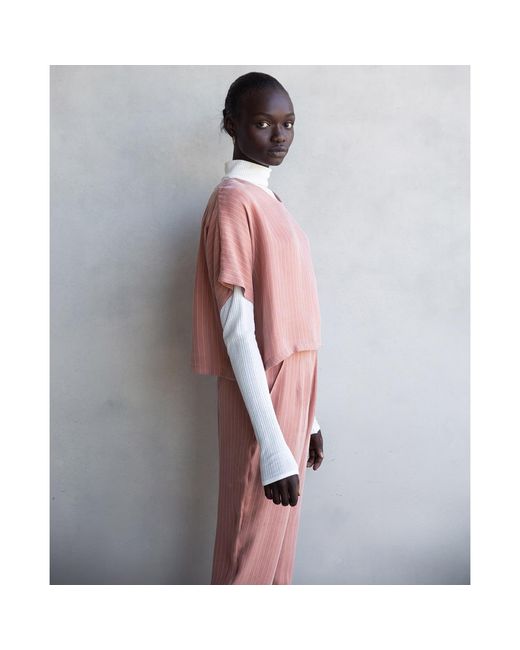 By Noa Rawitz Purple Cupro Boat Neckline Dolman Short Sleeves Top- Peach/ Light And Pinstripe