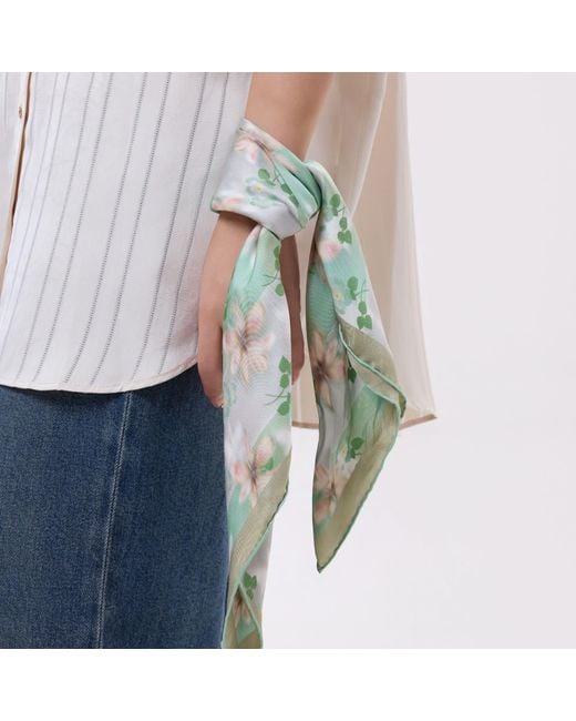 Asyii Green Neutrals Printed Tropical Floral Silk Twill Square
