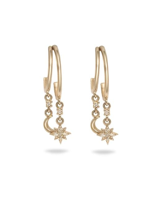 Zohreh Metallic Celestial Diamond Charm Hoop Earring Pair 9K
