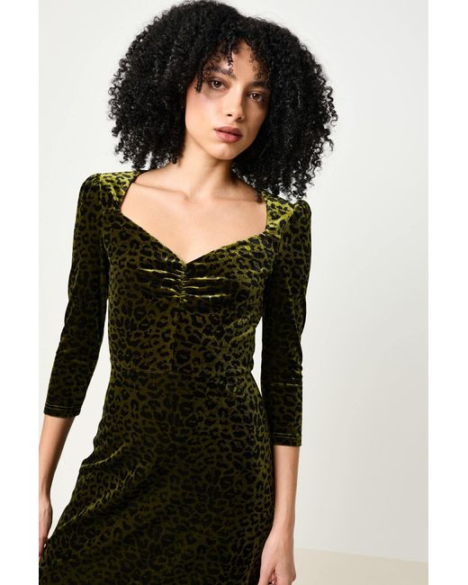 Louche Green Ambrose Velvet Roar Midi Dress