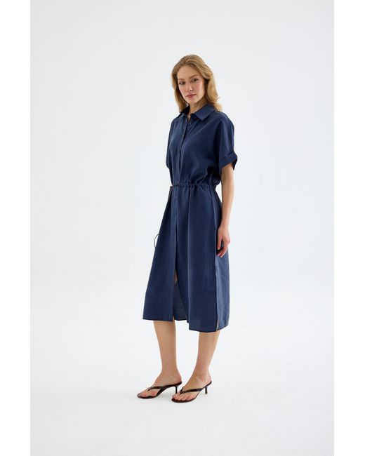 Monlicia Blue Solenne Cotton Midi Shirt Dress