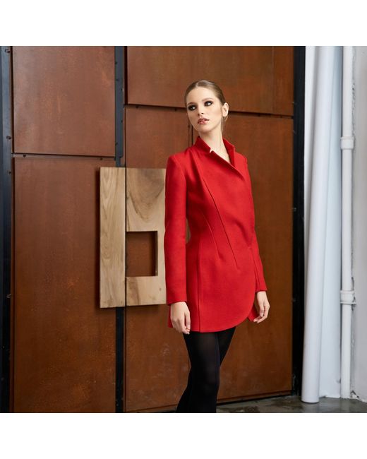 AVENUE No.29 Red Asymmetric Double Breasted Wool Blazer