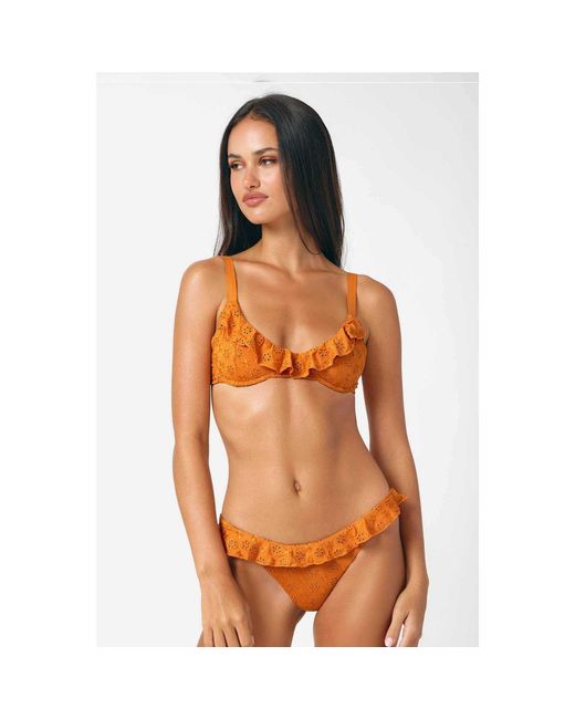 Blackbough Swim Brown Makayla Frilled Underwire Top Caramel Eyelet
