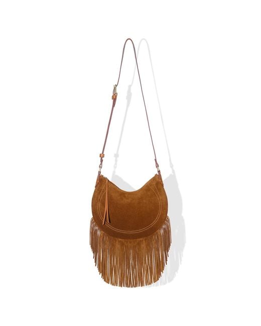 Kim Foley Brown Neutrals Suede Fringe Shoulder Bag – Whiskey