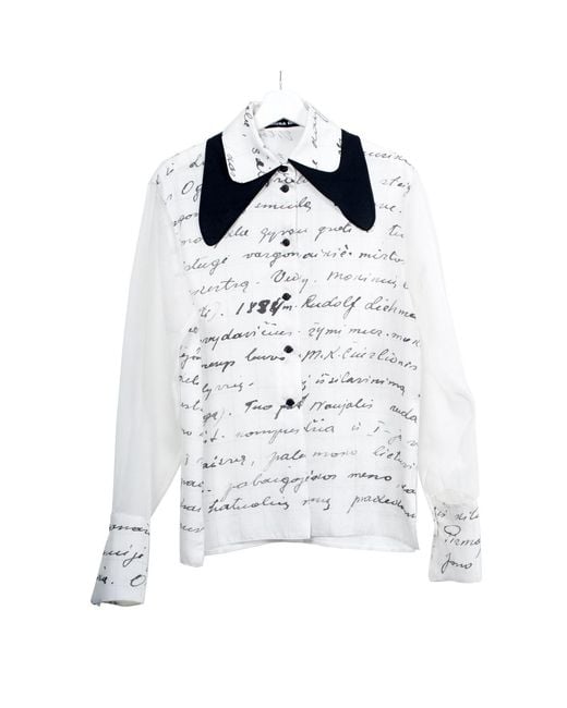 Laura Daili White Heritage Script Silk Shirt