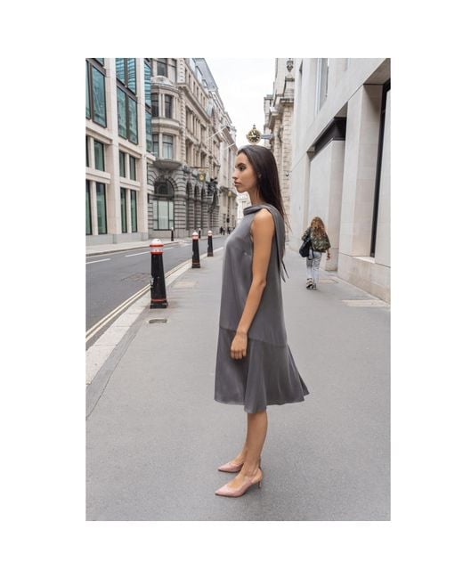 Femponiq Gray Roll Collar Dress With Cutaway Neck