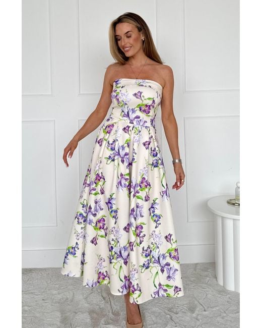 Girl In Mind Pink Danni Strapless Bandeau Midi Dress Floral