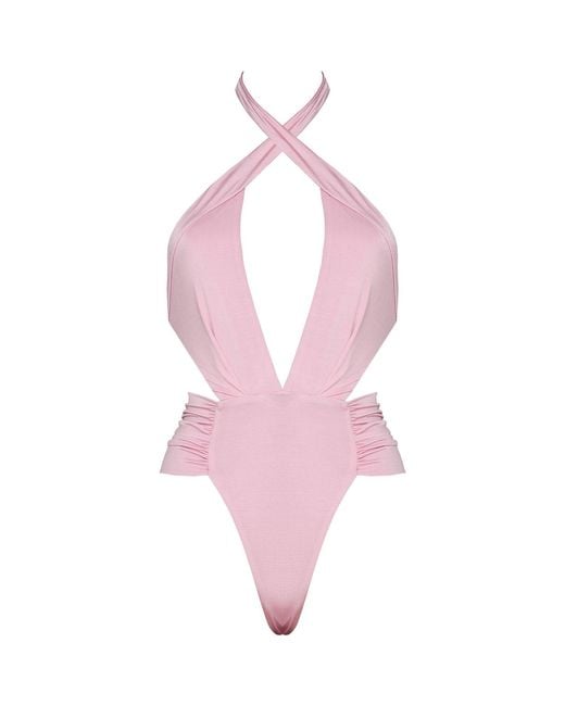 ANTONINIAS Pink Melanie Dual-Way Plunge Swimsuit With Side Cut-Outs