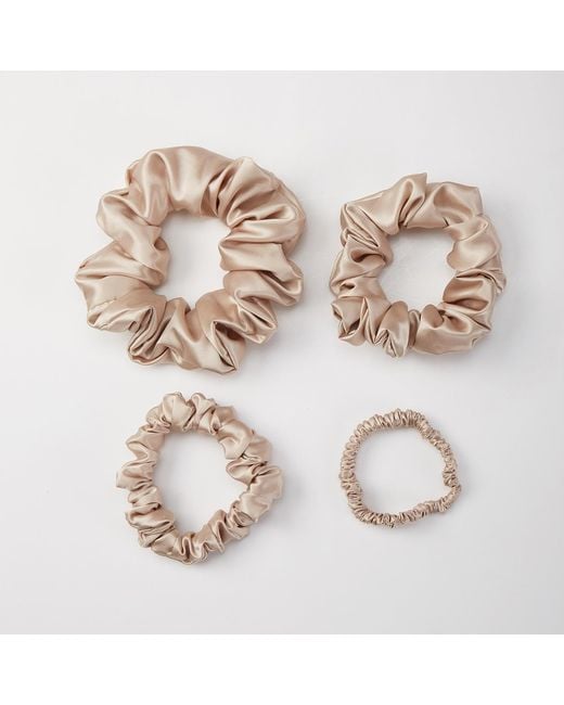 Soft Strokes Silk Multicolor Neutrals Set Of Four Pure Mulberry Silk Scrunchies