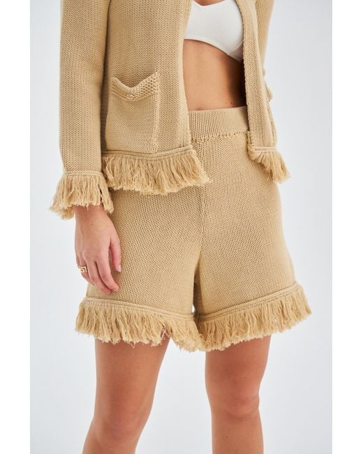 Peraluna Natural Miyoki Knitted Crop Cardigan & Shorts In Beige