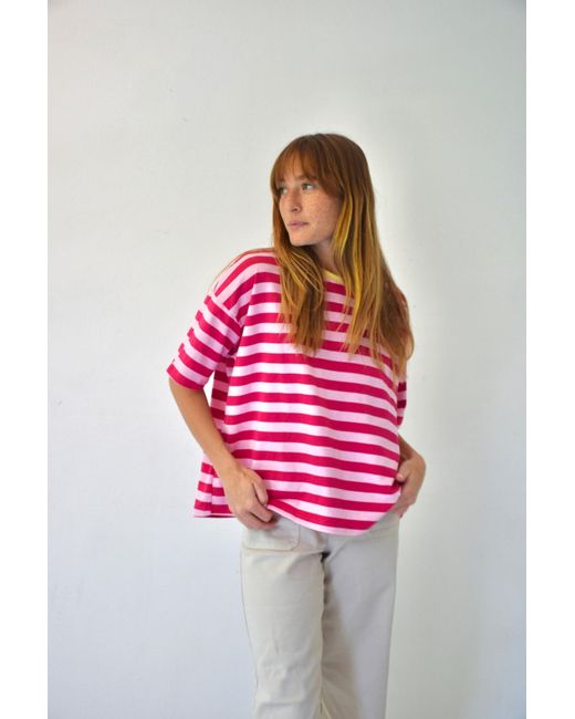 Mind Traveler Pink Nunu And Fuchsia Striped T-Shirt