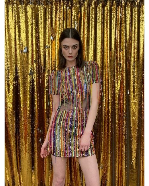 Any Old Iron Metallic Hand-Beaded Fringe Dress