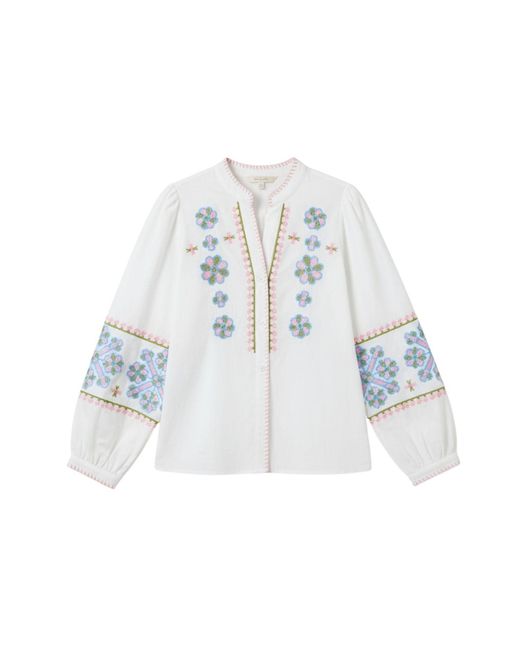 LAtelier London Blue Embroidered Sleeve Cotton Shirt
