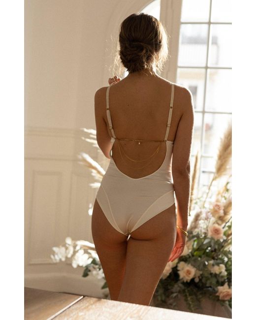 SAETA Paris Blue Neutrals Satin Silk & Jewelry Bodysuit
