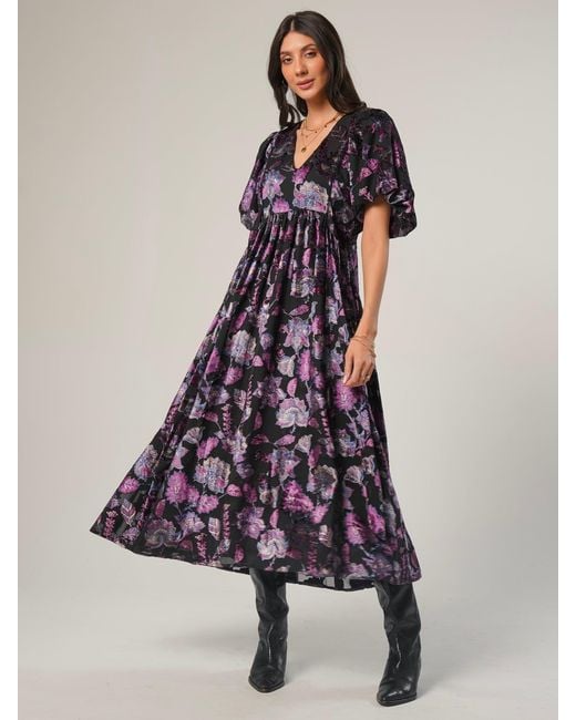 Rose & Nancy Purple Margot Velvet Burnout Floral Dress