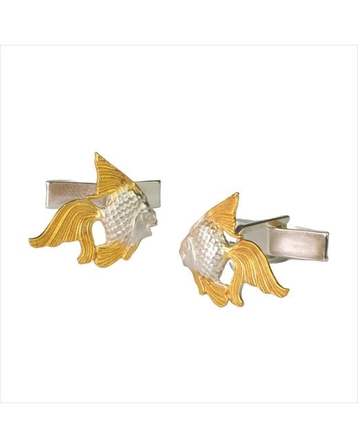 Simon Kemp Jewellers Metallic Angel Fish Cufflinks Eighteen Carat On Solid Recycled Sterling for men
