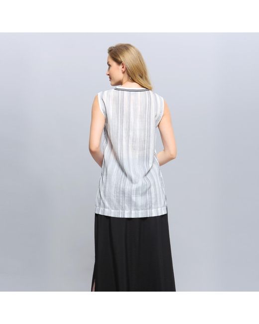 Smart and Joy White Long V-Neckline Bi-Material Top