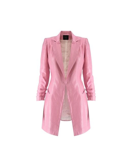 AVENUE No.29 Pink Metallized Linen Blazer Dress With Bow