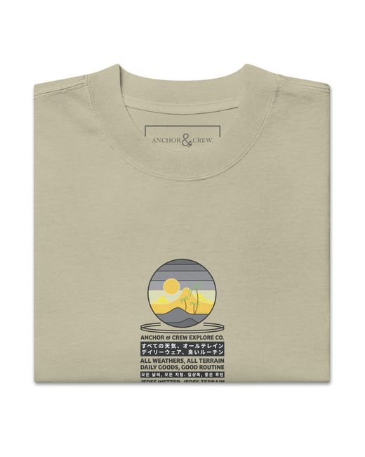 Anchor and Crew Natural Neutrals Faded Eucalyptus Desert Surf Explore Co. Oversized Cotton T-Shirt for men