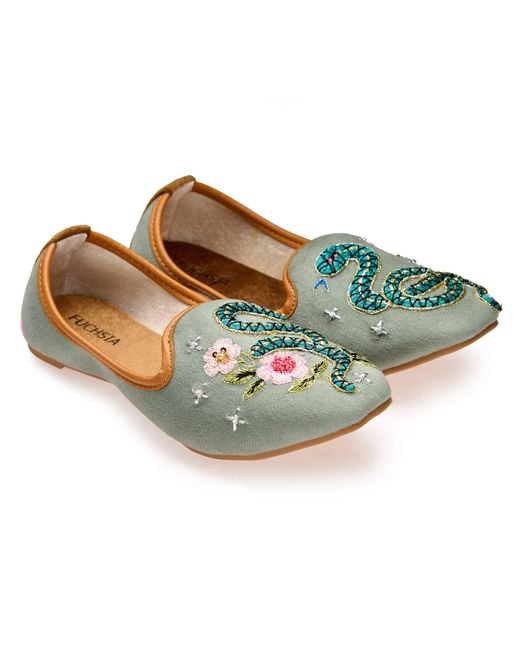 Fuchsia Shoes Green Viper Velvet Moccasins