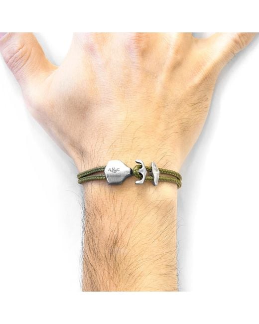 Anchor and Crew Khaki Green Delta Anchor Silver & Rope Bracelet for men