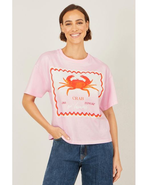 Yumi' Pink Crab Vacation Print T Shirt