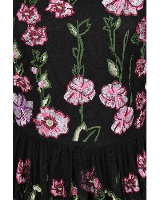Frock and Frill Black Raena Floral Embroidered Midi Dress