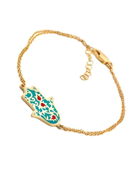 Ebru Jewelry Metallic Enamel Floral Hamsa Hand Vermeil Chain Bracelet