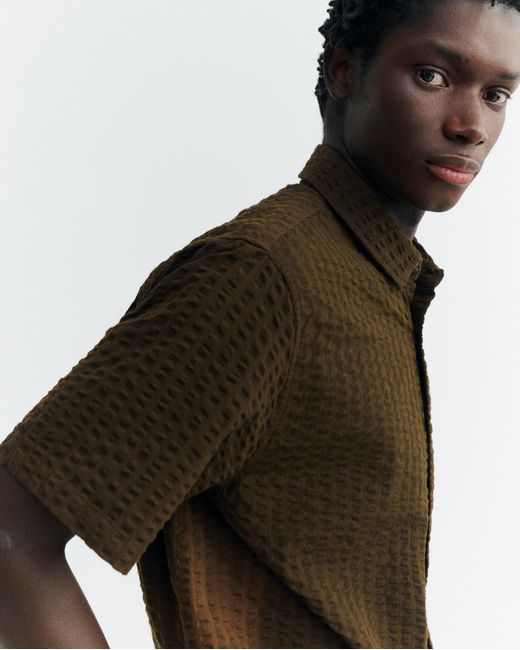 Thinking Mu Brown Tom Seersucker Shirt for men