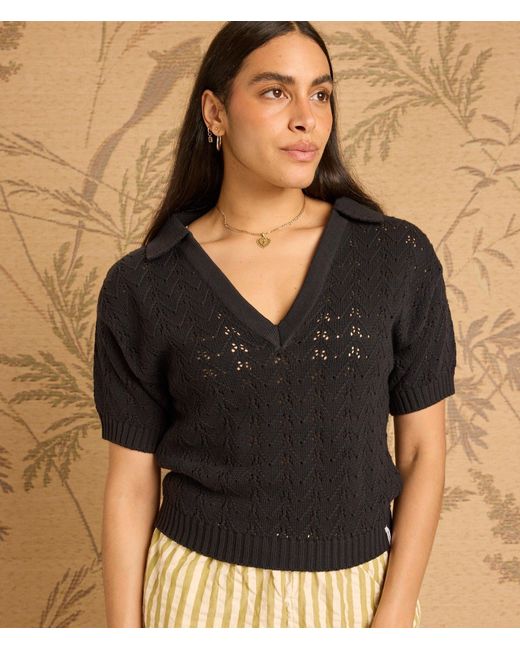 Known Supply Black Collared Sweater Top