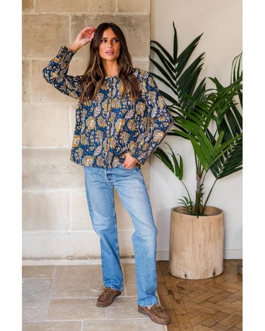 Inara Blue Midnight Marigold Cotton Top