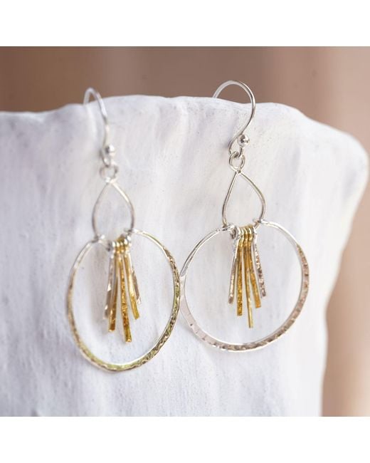 Isla Silver Metallic Mixed Metal Textured Tassel Drop Earrings