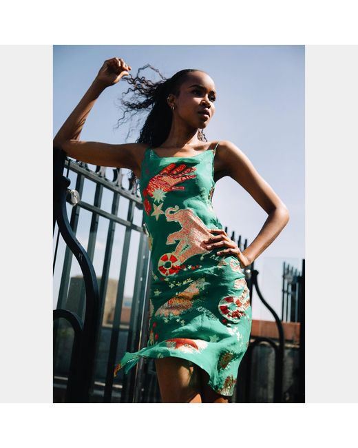 GeeGee Collection Green Circus Silk Slip Dress