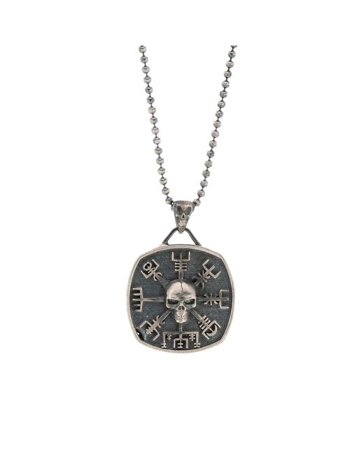 Ebru Jewelry Metallic Sterling Skull Viking Symbol Necklace for men