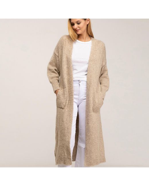 Tantra Spain Sl Natural Neutrals Long Kitted Cardigan With Pockets Ecru