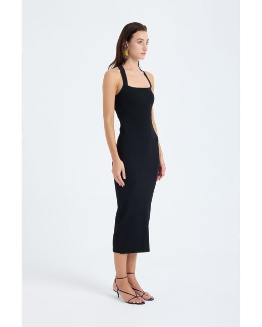 Monlicia Black Azura Knit Crisscross Back Bodycon Midi Dress