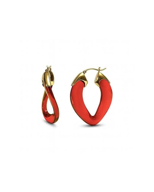 Gold & Honey Red Garnet Curb Link Lucite Birthstone Hoop Earrings