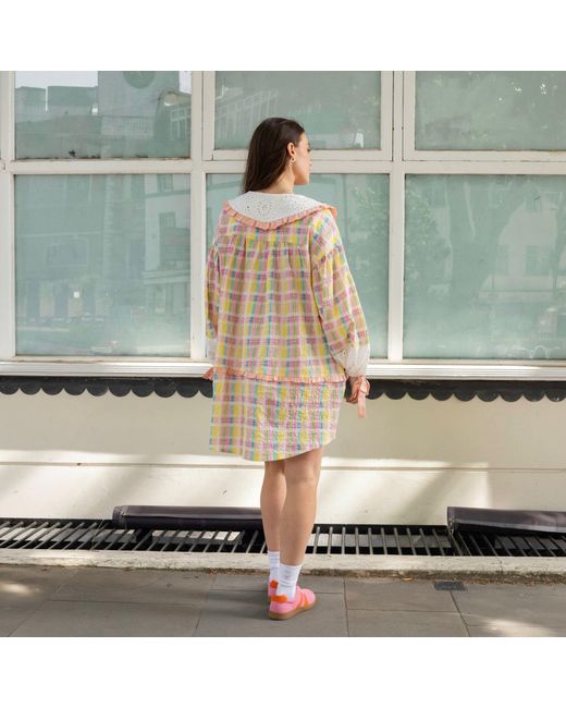 Cara & The Sky Orange Ruby Gingham Collared Balloon Sleeve Mini Dress